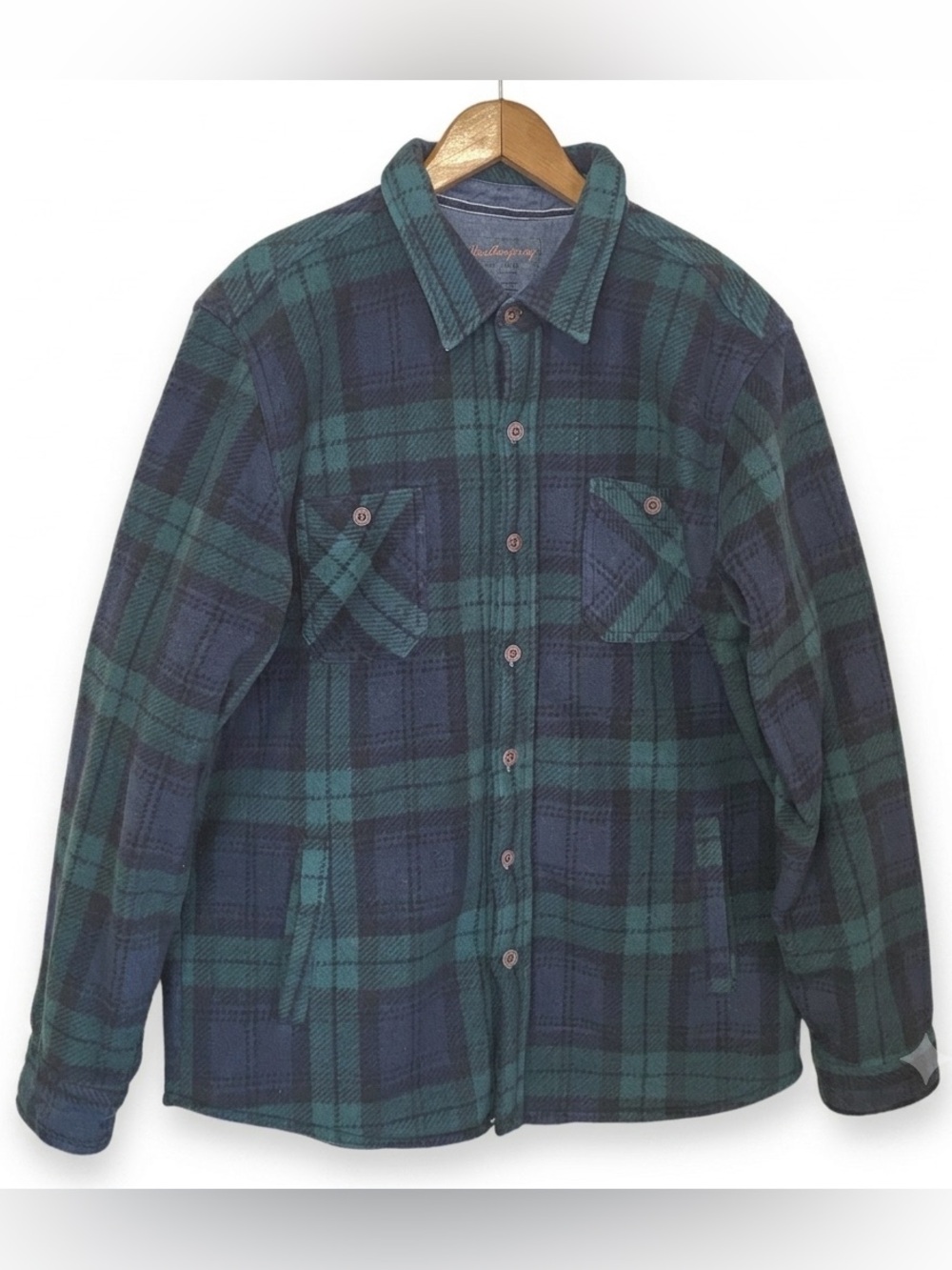 Weatherproof Vintage Green Navy Plaid Fleece Lined Shirt Jacket Men’s Large